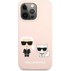Karl Lagerfeld and Choupette Liquid Silicone Cover iPhone 13 Pro Max světle růžový