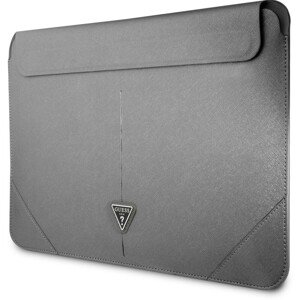 Guess Saffiano Triangle Metal Logo Computer Sleeve 16" stříbrný