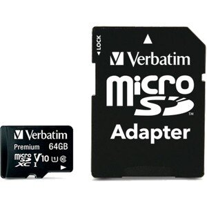 VERBATIM MicroSDXC Premium karta 64GB + SD adaptér