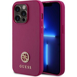 Guess PU 4G Strass Metal Logo kryt iPhone 15 Pro růžový