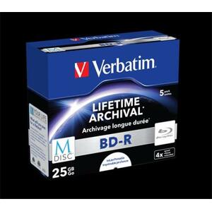 Verbatim M-DISC BD-R 4x 25GB INKJET PRINTABLE 5 PACK JEWEL CASE 43823; 43823