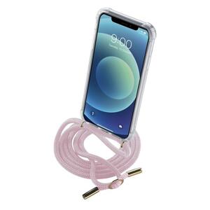 Cellularline Transparentní zadní kryt Neck-Case s růžovou šňůrkou na krk pro Apple iPhone 12 MINI; NECKCASEIPH12P