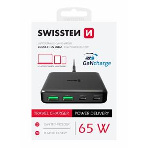Swissten mini desktop adaptér GaN 2x USB-C + 2xUSB 65W power delivery černý; 22057100