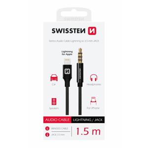 Swissten audio adaptér textile Lightning (samec)/3,5 mm jack(samec) 1,5 M černý; 73501213