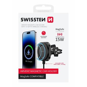 Swissten magnetický držák ventilace do auta Magstick compact s bezdrátovým nabíjením 15W/7,5W (kompatibilní s MagSafe); 65010611