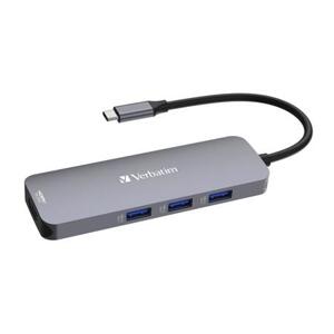 Verbatim USB-C Pro Multiport Hub CMH-08, 8 portů HDMI, USB-A, USB-C, SD, microSD ,stříbrná; 32151