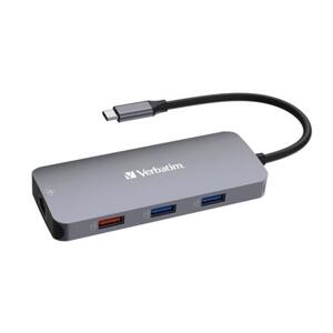 Verbatim USB-C Pro Multiport Hub CMH-09, 9 portů HDMI, USB-A, USB-C, SD, microSD, RJ45 ,stříbrná; 32152