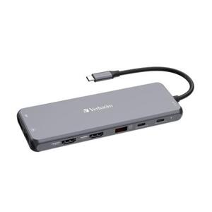 Verbatim USB-C Pro Multiport Hub CMH-13, 13 portů HDMI, USB-A, USB-C, DP, RJ45, Audio , stříbrná; 32153