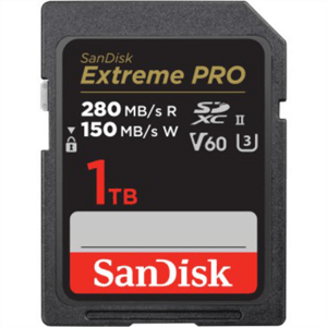 SanDisk Extreme PRO 1 TB V60 UHS-II SD cards, 280/150 MB/s,V60,C10,UHS-II; SDSDXEP-1T00-GN4IN