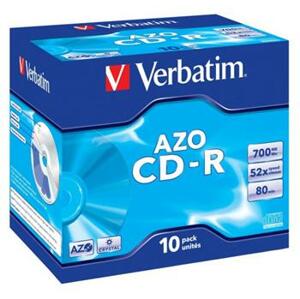 Verbatim CD-R 700MB 52x, 10ks - média, Crystal, AZO, jewel 43327; 43327