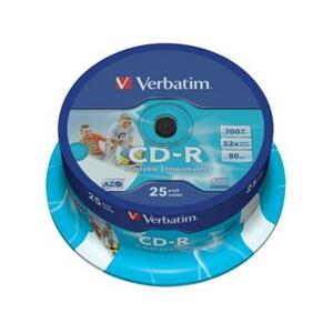 Verbatim CD-R 700MB 52x, 25ks - média, Inkjet Printable - ID Branded, AZO, spindle 43439; 43439