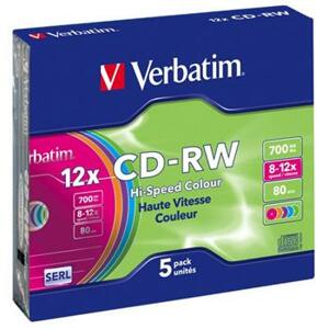 Verbatim CD-RW(5-Pack)Slim/Colours/Hi Speed/8x-12x/700MB 43167; 43167