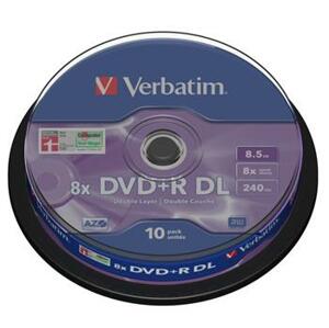 Verbatim DVD+R 8,5GB 8x DoubleLayer, 10ks - média, AZO, dvouvrstvé, spindle 43666; 43666