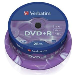 Verbatim DVD+R 4,7GB 16x, 25ks - média, AZO, spindle 43500; 43500