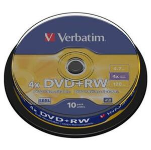 Verbatim DVD+RW 4,7GB 4x, 10ks - média, Matt Silver, spindle 43488; 43488
