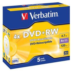 Verbatim DVD+RW 4,7GB 4x, 5ks - média, jewel 43229; 43229