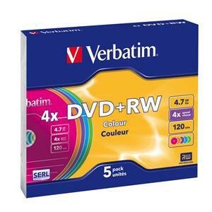 Verbatim DVD+RW - 5 ks, slim jewel, 4.7GB, 4x, Colour, DLP 43297; 43297