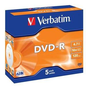 Verbatim DVD-R 4,7GB 16x, 5ks - média, jewel 43519; 43519