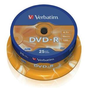 Verbatim DVD-R 4,7GB 16x, 25ks - média, AZO, spindle 43522; 43522