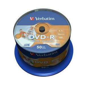 Verbatim DVD-R 4,7GB 16x, 50ks - média, Wide Inkjet Printable No ID Brand, AZO, spindle 43533; 43533