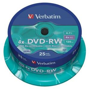 Verbatim DVD-RW 4,7GB 4x, 25ks - média, spindle 43639; 43639