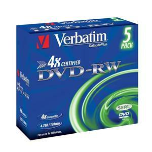 Verbatim DVD-RW(5-pack)Jewel/4x//DLP/4.7GB 43285; 43285