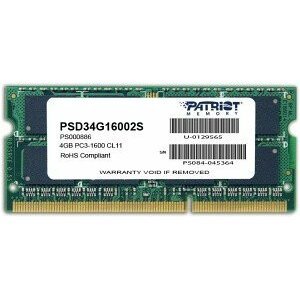 Patriot Signature Line 4GB DDR3 1600 CL11 SODIMM DR; PSD34G16002S