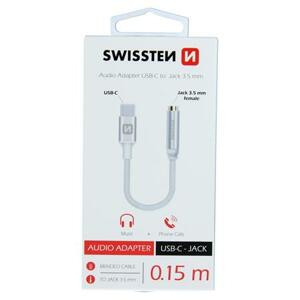Swissten Audio adaptér textile USB-C/Jack (samice) 0,15 M, stříbrný; 73501302