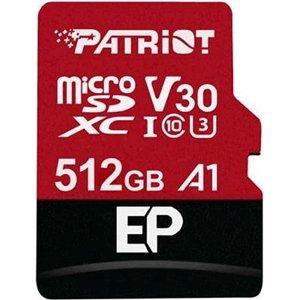 Patriot 512GB, microSDXC V30 A1, class 10 U3 100/80MB/s + adapter; PEF512GEP31MCX