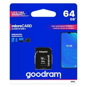 GoodRam memory card Micro SDXC 64GB Class 10 UHS-I + Adapter; M1AA-0640R12