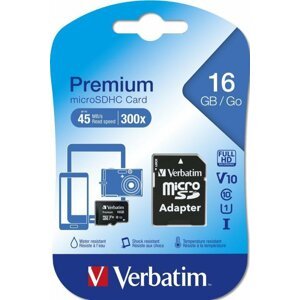 Verbatim MicroSDHC karta 16GB Premium, U1 + SD adaptér 44082; 44082