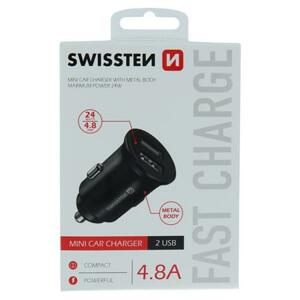 Swissten  CL adaptér 2x USB 4,8a metal černý; 20115000