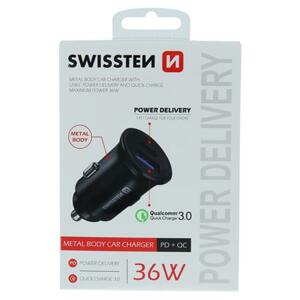 Swissten  CL adaptér power delivery USB-C + quick charge 3.0 36w metal černý; 20111760