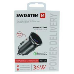 Swissten  CL adaptér power delivery USB-C + quick charge 3.0 36w metal stříbrný; 20111740