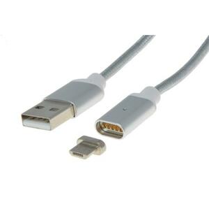 PremiumCord Magnetický micro USB 2.0, A-B nabíjecí a datový kabel 1m, stříbrný; ku2m1fgs