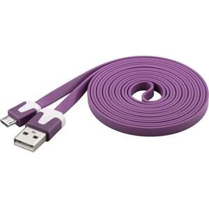 PremiumCord Kabel micro USB 2.0, A-B 2m, plochý PVC kabel, fialový; ku2m2fp3
