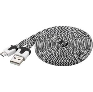 PremiumCord Kabel micro USB 2.0, A-B 2m, plochý textilní kabel, černo-bílý; ku2m2ft