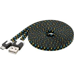 PremiumCord Kabel micro USB 2.0, A-B 2m, plochý textilní kabel, černo-modro-žlutý; ku2m2ft1