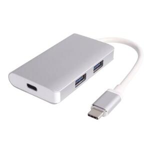 PremiumCord USB3.1 hub 2x USB3.0 + PD charge, hliníkové stříbrné pouzdro; ku31hub05
