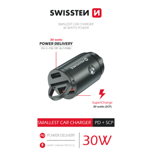 Swissten cl adaptér power delivery usb-c + super charge 3.0 30w nano stříbrný; 20111780