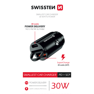 Swissten cl adaptér power delivery usb-c + super charge 3.0 30w nano černý; 20111770