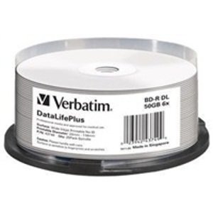 Verbatim BD-R(25-pack)Blu-Ray/spindle/DL+/6x/50GB/ WIDE PRINTABLE NO ID SURFACE HARD COAT 43749; 43749
