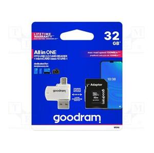 GoodRam microSDHC karta 32GB M1A4 All-in-one (R:100/W:10 MB/s), UHS-I Class 10, U1 + Adapter + OTG card reader/čtečka; M1A4-0320R12
