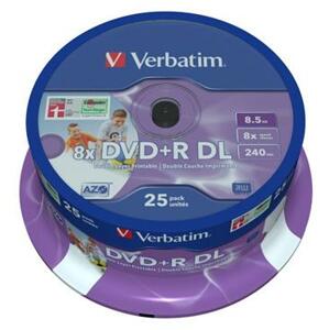 Verbatim DVD+R 8,5GB 8x Printable DoubleLayer, 25ks - média, AZO, potisknutelné, dvouvrstvé, spindle 43667; 43667