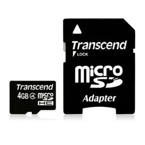 Transcend 4GB microSDHC (Class 4) paměťová karta (s adaptérem); TS4GUSDHC4