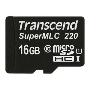 Transcend 16GB microSDHC220I UHS-I U1 (Class 10) SuperMLC průmyslová paměťová karta, 81MB/s R, 46MB/s W, černá; TS16GUSD220I