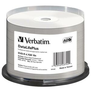 Verbatim DVD-R 4,7 GB (120min) 16x Profesional Printable 50-cake NON-ID; 43744