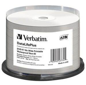 Verbatim DVD-R 4,7GB/ 16x/ WIDE GLOSSY WATERPROOF/ printable NoID/ 50pack/ spindle; 43734