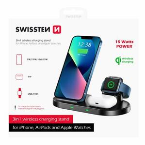 Swissten Wireless nabíječka 3v1 Stand černá; 22055509
