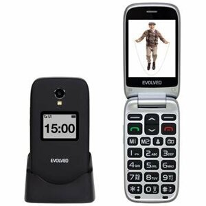 Evolveo EasyPhone FP, vyklápěcí mobilní telefon 2.8" pro seniory s nabíjecím stojánkem (černá barva); EP-770-FPB